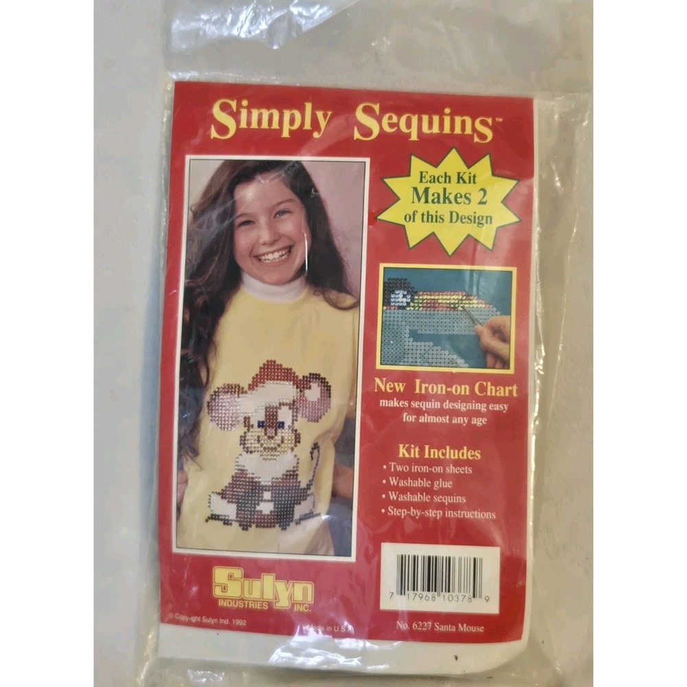 Vintage 1992 Simply Sequins Santa Mouse Craft Kit Sulyn #6227 SEALED NOS Makes 2
